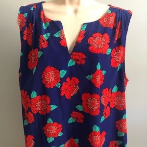 41 Hawthorne Royal Blue Red Floral Sleeveless Top